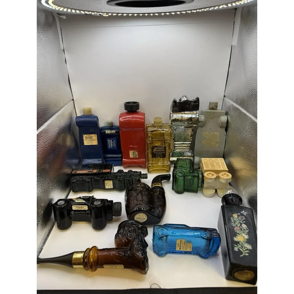 Lot of 14 Vintage Avon & Novelty Glass Cologne Bottles Cars Pipes Trains